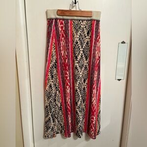 Multicoloured long wool like skirt with metallic elastic waistband